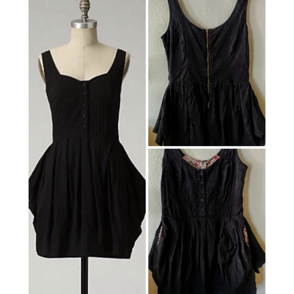 Anthropologie‎ Maeve Devereaux Dress Black Bubble Corset Sz 4 Zipup Side Pockets
